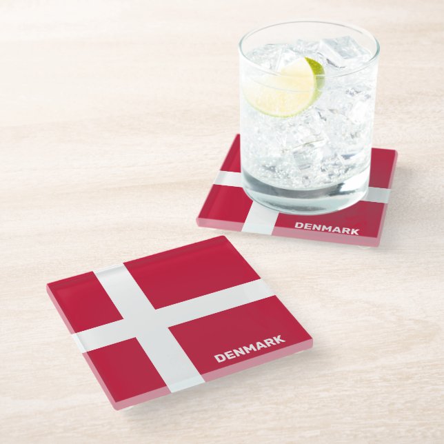 Custom Text Denmark Flag Glass Coaster (Angled)
