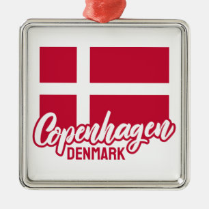 Custom Text Denmark Flag Metal Ornament