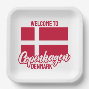 Custom Text Denmark Flag Paper Plates
