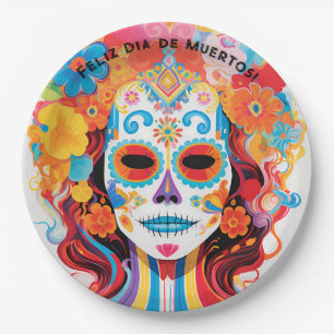 Custom text Dia de Muertos La Calavera Catrina Paper Plates
