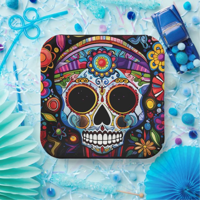 Custom text 💀 Día de Muertos Paper Plates (Party)