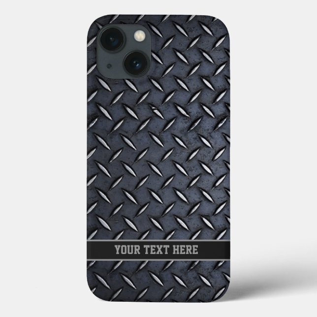 Custom Text Diamond Plate Steel look iPhone 6 case (Back)