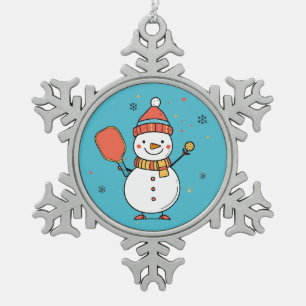 Custom text Dinking Snowman Snowflake Pewter Christmas Ornament