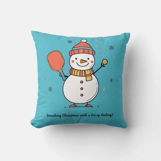 Custom text Dinking Snowman Throw Pillow (Front)