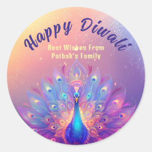 Custom text, Diwali Peacock Splendor Classic Round Sticker