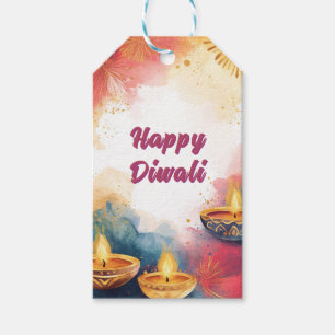 Custom text, Diwali Watercolor Light & Celebrate Gift Tags