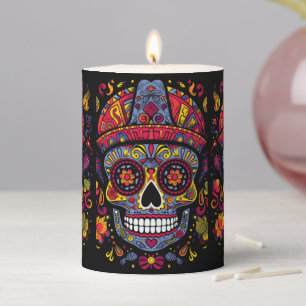 Custom text 💀 doodle style Día de Muertos Pillar Candle