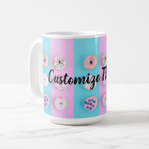 Custom Text Doughnut Lover Colorful Stripes Candy Coffee Mug