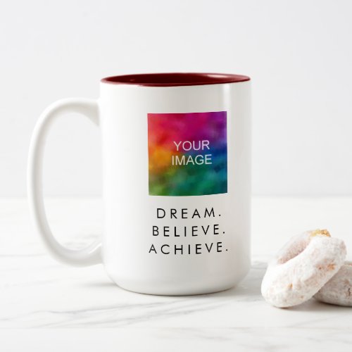 Custom Text Dream Believe Achieve Success Quote Two_Tone Coffee Mug