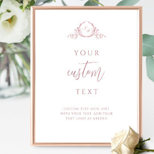 Custom Text Dusty Rose with Monogram Wedding Sign