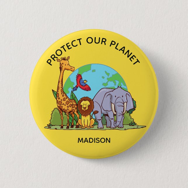 Custom Text Earth with Animals Button (Front)