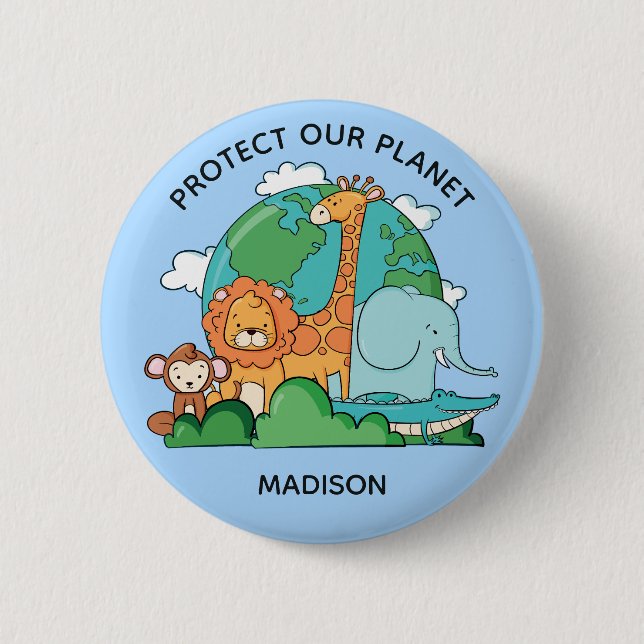 Custom Text Earth with Animals Button (Front)