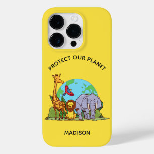 Custom Text Earth with Animals Case-Mate iPhone 14 Pro Case