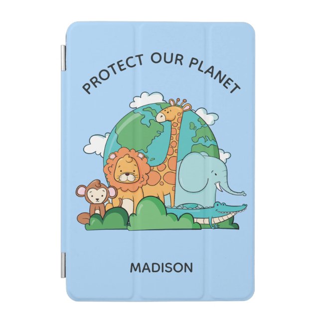 Custom Text Earth with Animals iPad Mini Cover (Front)