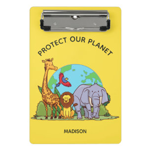 Custom Text Earth with Animals Mini Clipboard