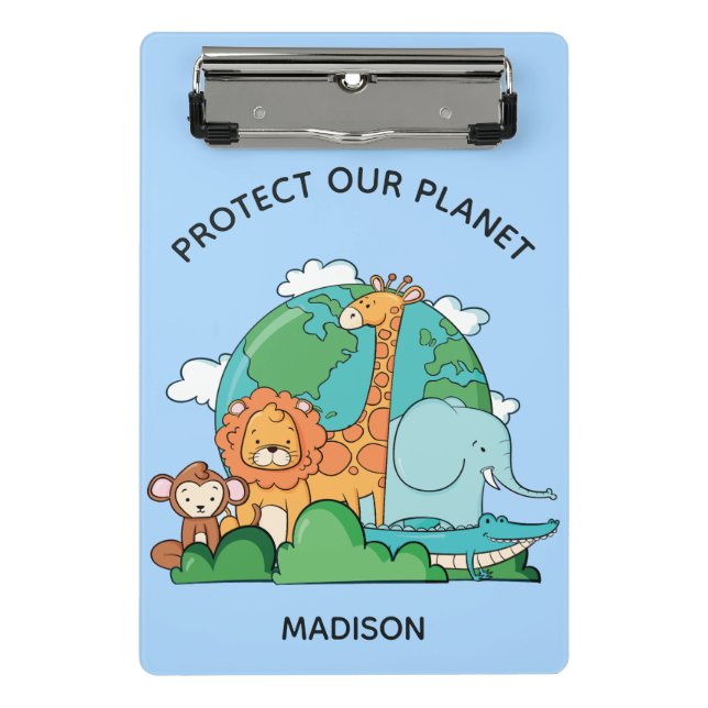 Custom Text Earth with Animals Mini Clipboard (Front)