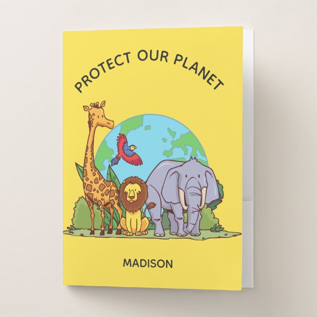 Custom Text Earth with Animals Pocket Folder (Front)