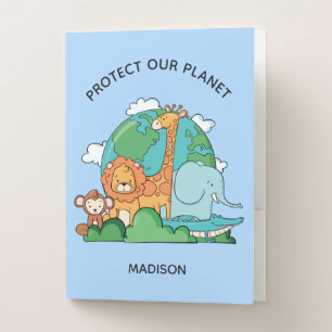Custom Text Earth with Animals Pocket Folder