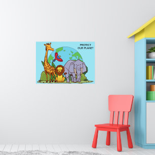 Custom Text Earth with Animals Poster
