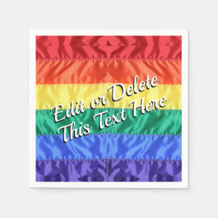 Custom Text Elegant Classic LGBTQ+ Rainbow Stripes Napkins