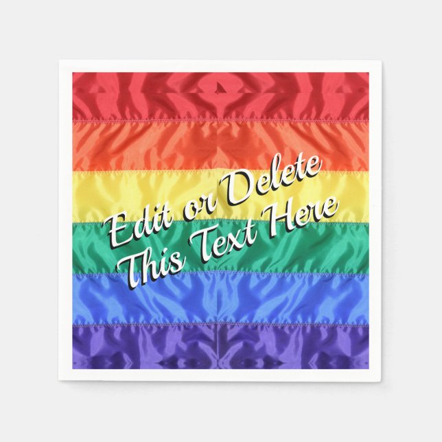Custom Text Elegant Classic LGBTQ+ Rainbow Stripes Napkins (Front)