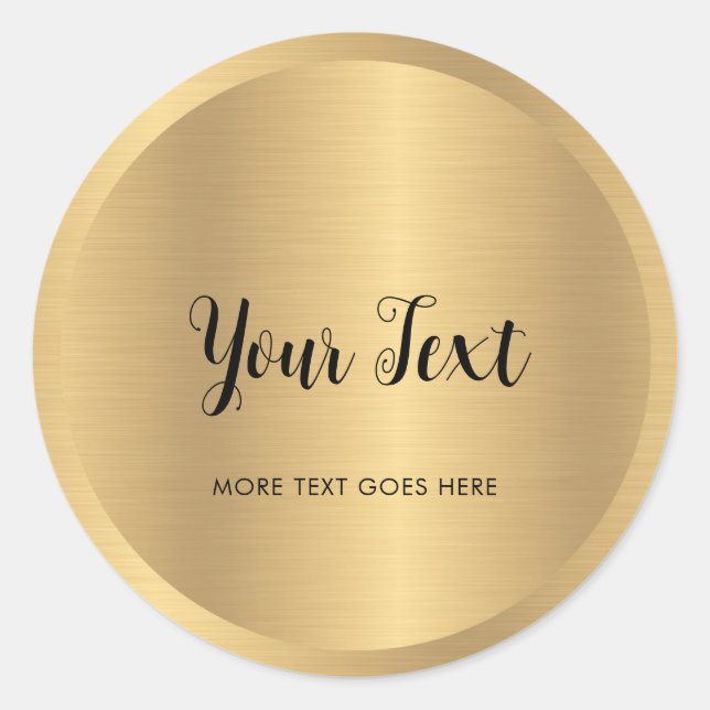 Custom Text Elegant Metallic Look Faux Gold Script Classic Round Sticker (Front)