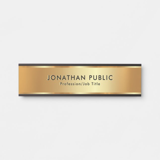 Custom Text Elegant Modern Template Trendy Gold Door Sign (Front)