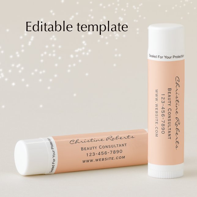 Custom Text Elegant Peach Personalized Gift Lip Balm (Create an elegant peach business promotional gift lip balm by adding you name and address. )
