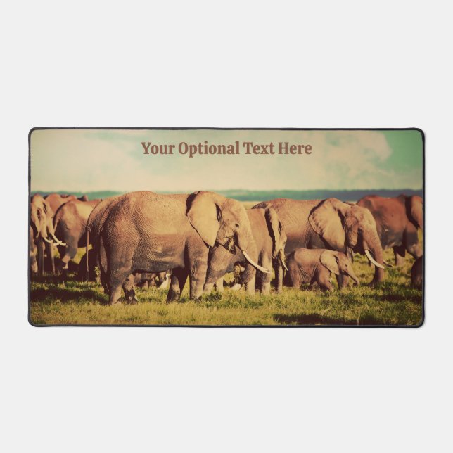 Custom Text Elephants Desk Mat (Front)