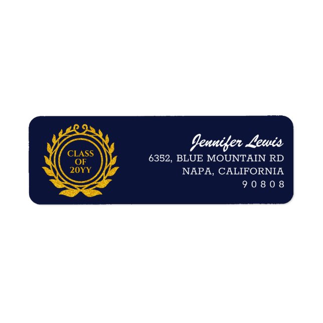 Custom Text Emblem Style Blue Gold Return Address Label (Front)
