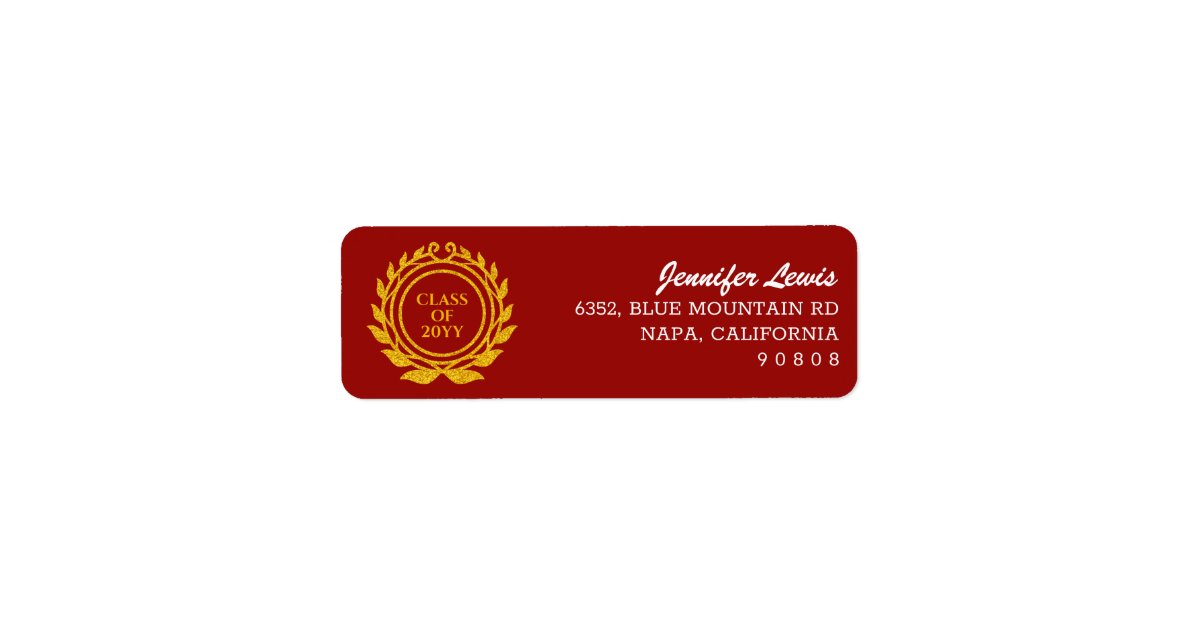 Custom Text Emblem Style Red Gold Return Address Label | Zazzle