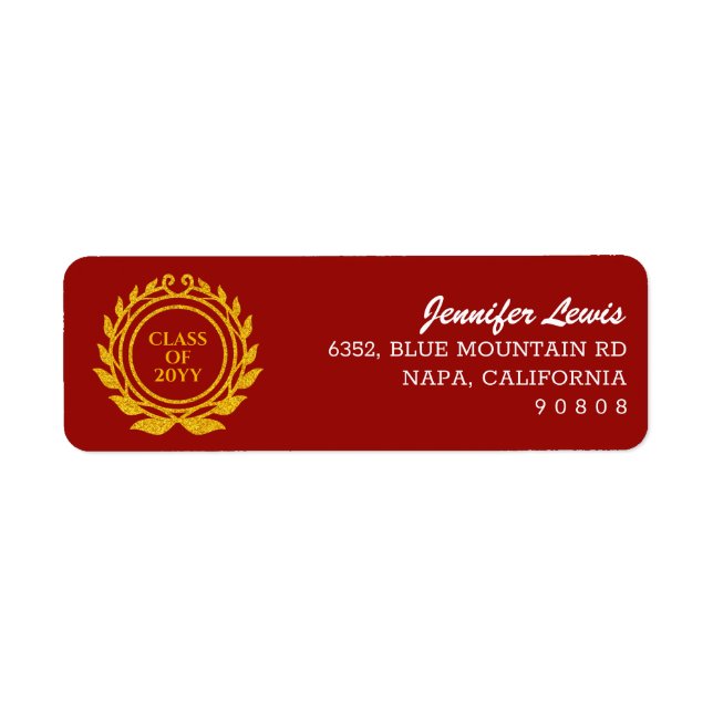 Custom Text Emblem Style Red Gold Return Address Label (Front)