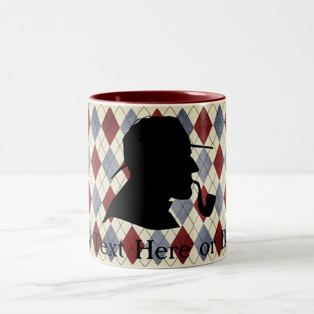 Custom Text English Detective Silhouette Argyle Two-Tone Coffee Mug (Center)