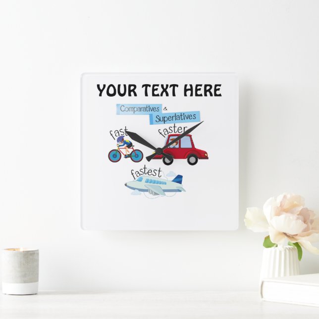 Custom Text English Grammar Comparatives  Square Wall Clock (Home)