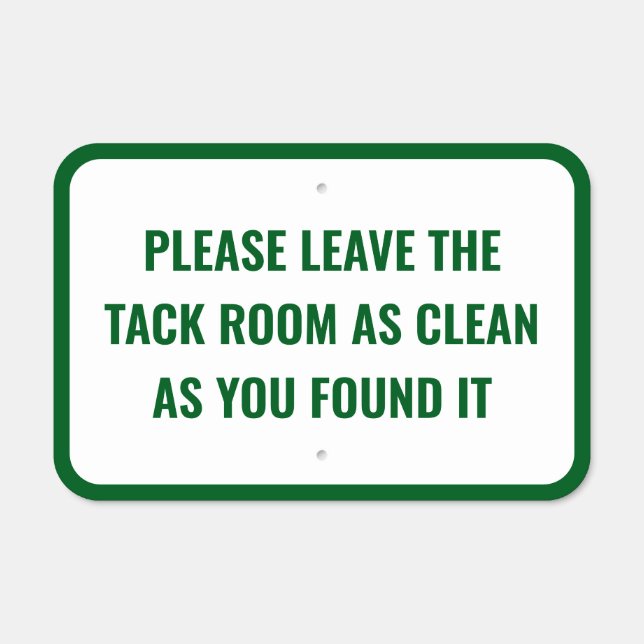 Custom Text Equestrian Tack Room Green White Metal Sign (Front)