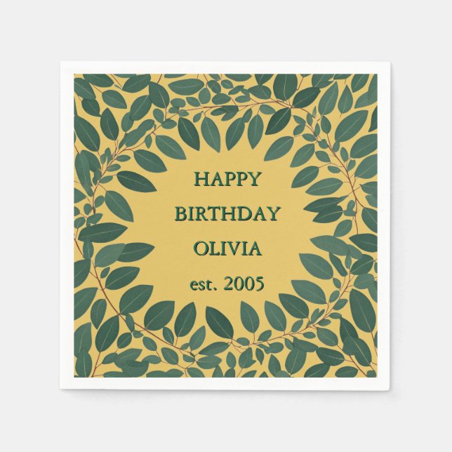 Custom text eucalyptus Frame – mustard yellow Napkins (Front)