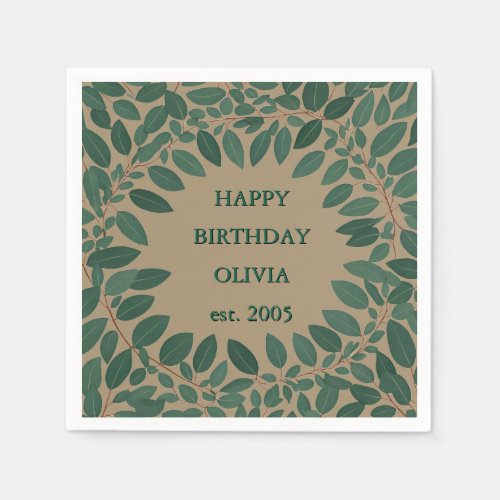 Custom text eucalyptus Frame Napkin – mocha brown