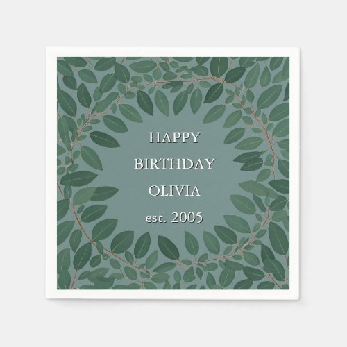 Custom text eucalyptus Frame Napkin – retro blue
