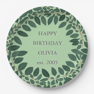 Custom text eucalyptus Frame – sage green Paper Plates