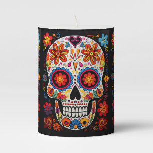Custom text 💀Exquisite Día de Muertos Postcard Pillar Candle