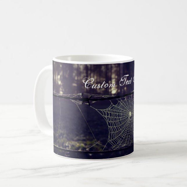 Custom Text/ Fall Spooky Forest Creepy Spider Web Coffee Mug (Front Left)
