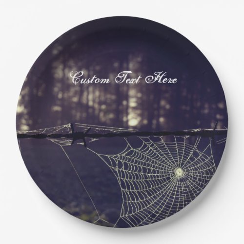 Custom Text Fall Spooky Forest Creepy Spider Web Paper Plates
