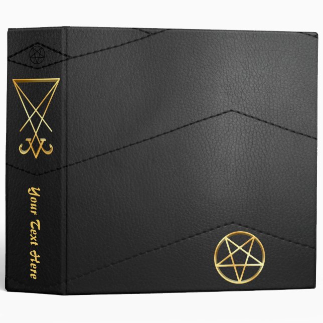 Custom Text Faux Leather Gold Sigil of Lucifer 3 Ring Binder (Front/Spine)