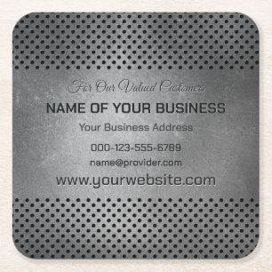Custom Text Faux Metal Square Paper Coaster