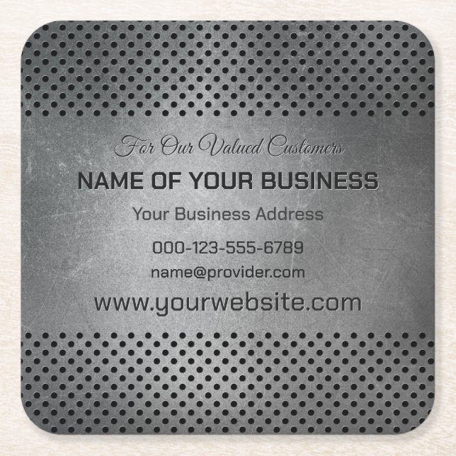 Custom Text Faux Metal Square Paper Coaster (Front)