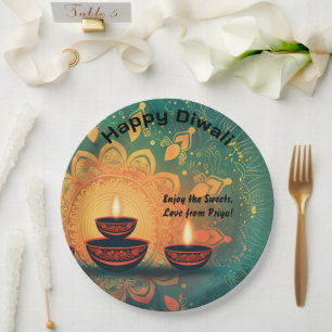 Custom text, Festive Fervor Customizable Diwali Paper Plates