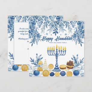 Custom text Festive Foliage Hanukkah Holiday Card