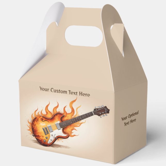 Custom Text Flaming Guitar Favor Boxes (Front)