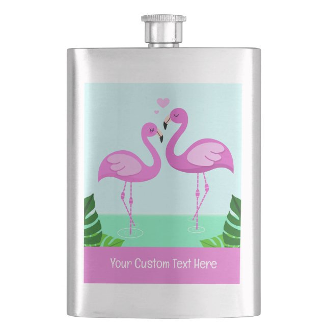Custom Text Flamingo Love Flask (Front)