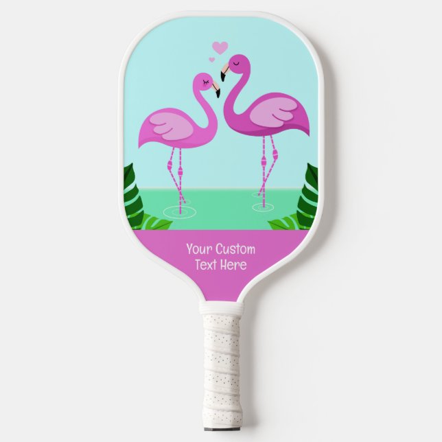 Custom Text Flamingo Love Pickleball Paddle (Front)